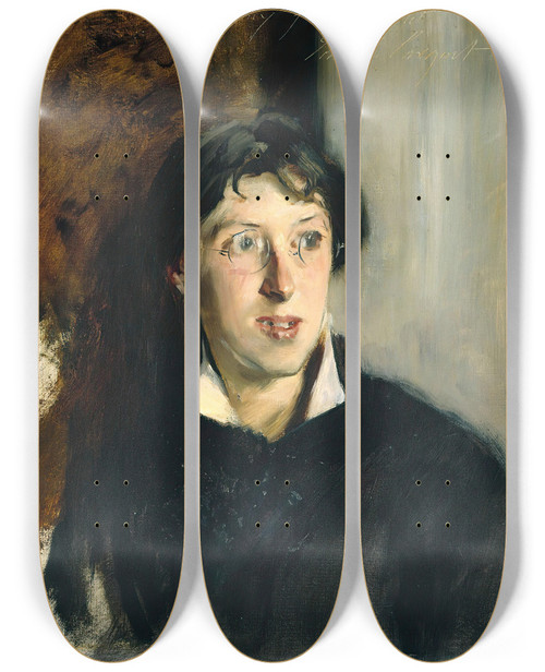 Triptych art skateboard deck of John Singer Sargent Portrait Of Vernon Lee 18561935 by John Singer Sargent (1856-1925)