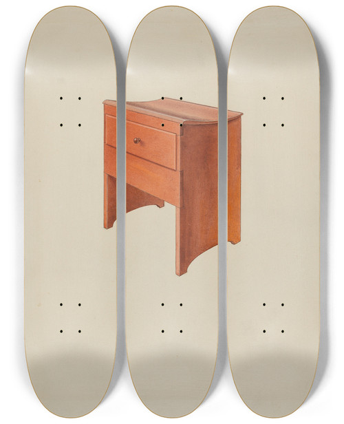 Triptych art skateboard deck of Irving I Smith Shaker Loom Stool by Irving I Smith