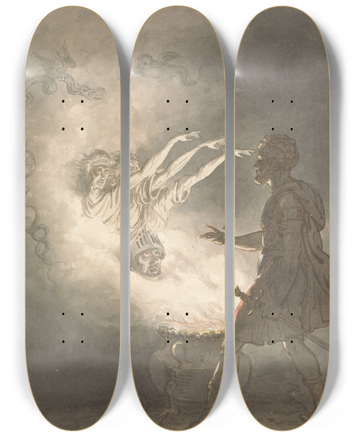 Triptych art skateboard deck of William Marshall Craig Macbeth And The Apparition Of The Armed Head by William Marshall Craig