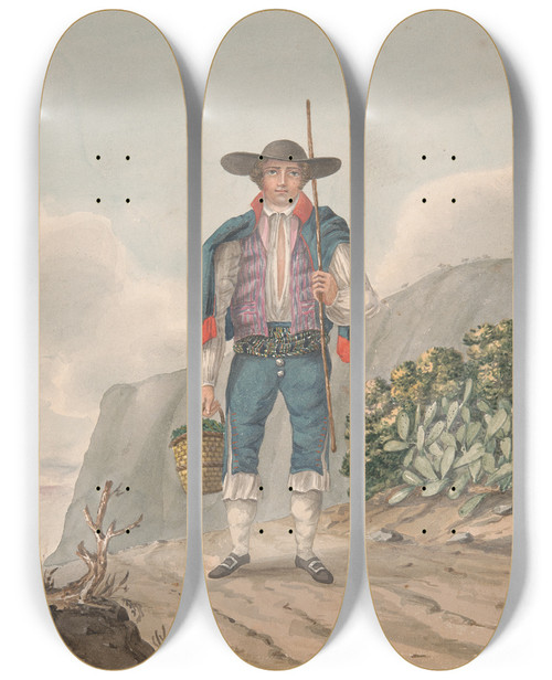 Triptych art skateboard deck of Alfred Diston Man Of El Miradero by Alfred Diston (1793-1861)