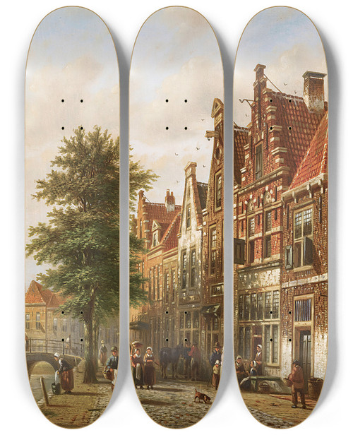 Triptych art skateboard deck of Johannes Franciscus Spohler The Grachten by Johannes Franciscus Spohler (1853-1923)