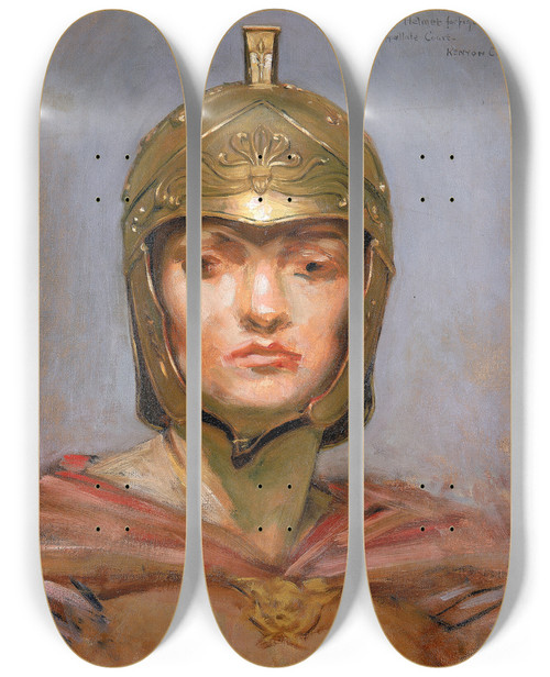 Triptych art skateboard deck of Kenyon Cox Study For Mural For Appellate Court Building New Yorkstatute Law Helmet For Figure Of Force by Kenyon Cox (1856-1919)
