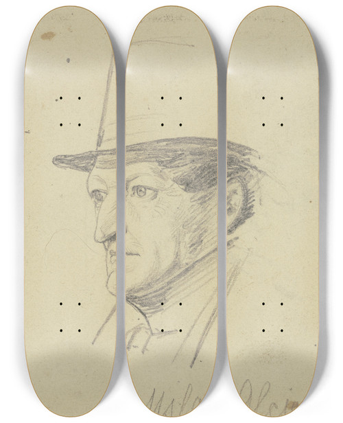 Triptych art skateboard deck of Carl Hoff Portrait Of Uslar Gleichen by Carl Hoff (1807-1862)
