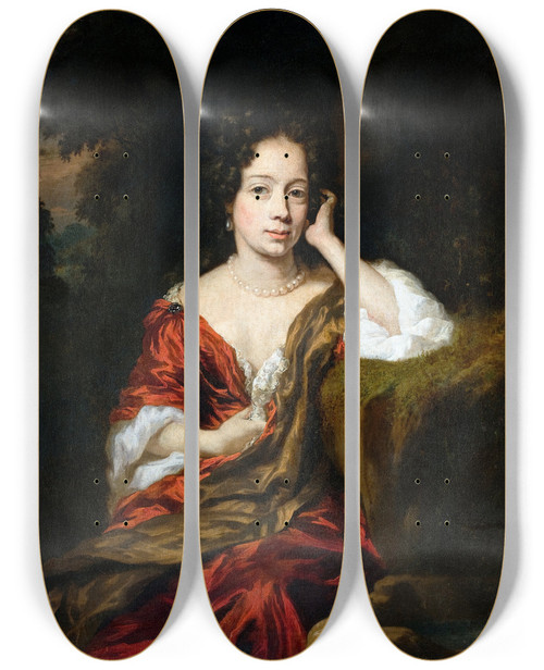 Triptych art skateboard deck of Nicolaes Maes Portrait Of A Woman_5 by Nicolaes Maes (1634-1693)