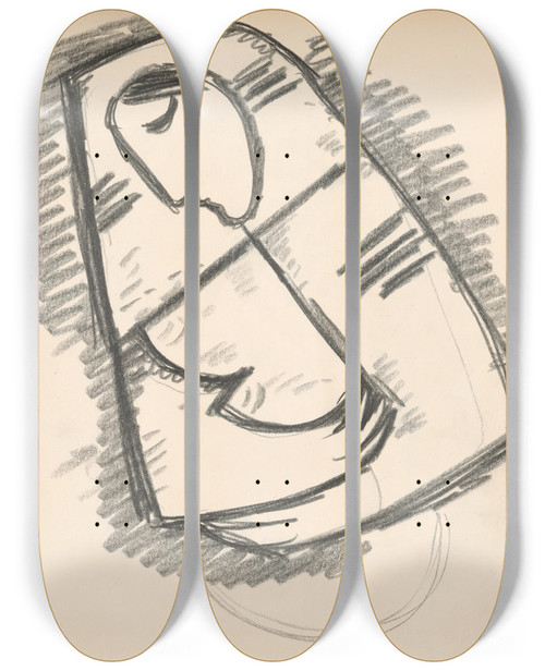 Triptych art skateboard deck of Mikul Galanda Study Of A Woman In A Scarf Composed On A Diagonal by Mikulas Galanda (1895-1938)