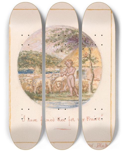 Triptych art skateboard deck of Edward Calvert I Have Formed Thee For My Praise by Edward Calvert (1799-1883)