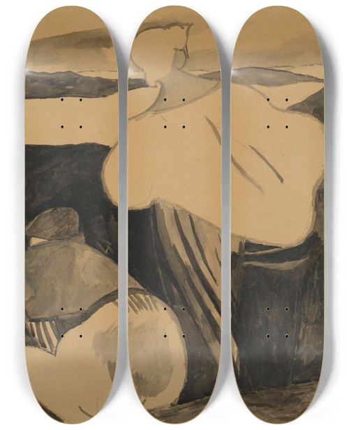 Triptych art skateboard deck of Lon Spilliaert Femmes De Pcheur Dans Les Dunes Vues De Dos by Leon Spilliaert (1881-1946)