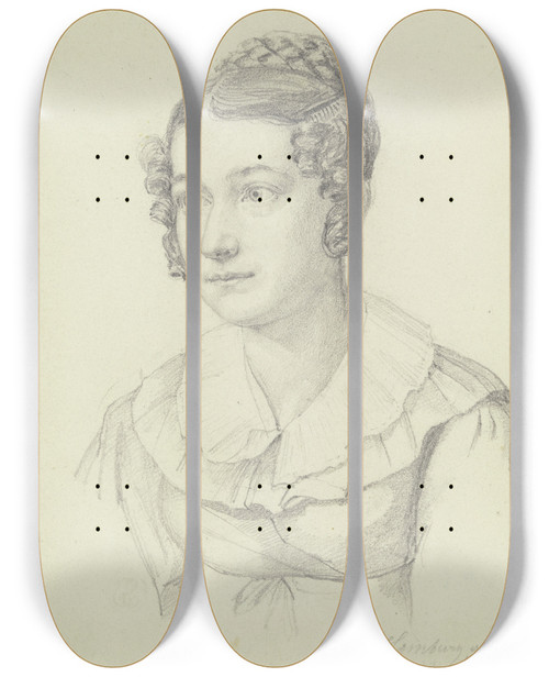 Triptych art skateboard deck of Nikolaus Hoff Bildnis Der Tochter Des Wirtes Im Hessischen Hof Zu Homburg Vor Der Hhe by Nikolaus Hoff (1798-1873)