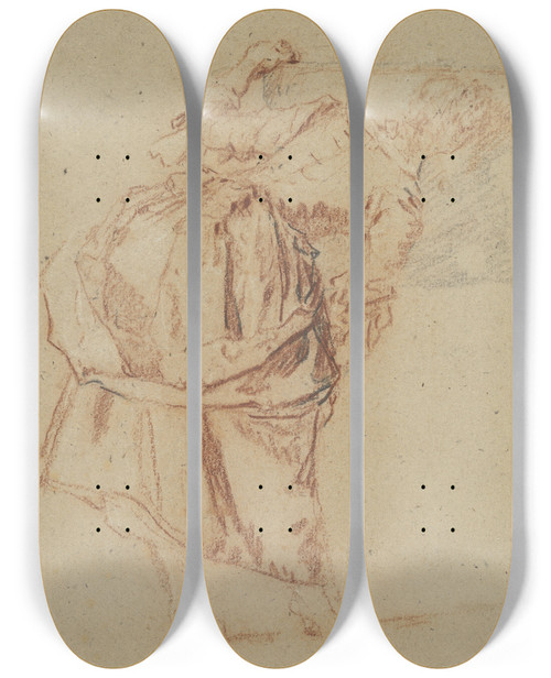 Triptych art skateboard deck of Nicolas Lancret A Young Woman Looking In A Mirror by Nicolas Lancret (1690-1743)