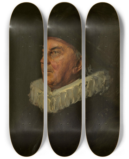 Triptych art skateboard deck of Franz Von Lenbach Portrait Of Professor Syboldt by Franz Von Lenbach (1836-1904)