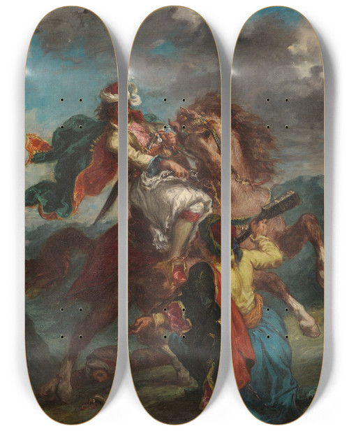 Triptych art skateboard deck of Eugne Delacroix A Turk Surrenders To A Greek Horseman by Eugene Delacroix (1798-1863)