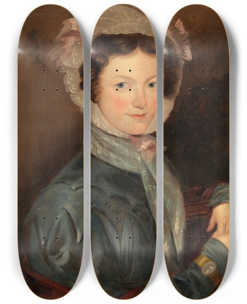 Triptych art skateboard deck of John Okeeffe Portrait Of Mrs Mccarthy Grandmother Of Jh Mccarthy by John Okeeffe (1797-1838)