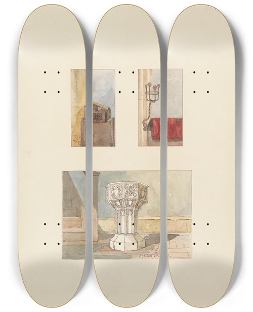 Triptych art skateboard deck of Rev James Bulwer One From A Volume Of Drawings And Prints_50 by Rev James Bulwer (1794-1879)