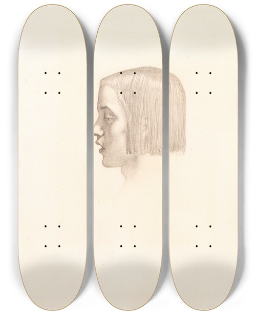 Triptych art skateboard deck of Sir John Everett Millais Isabella Head Study Of The Youth by Sir John Everett Millais (1829-1896)