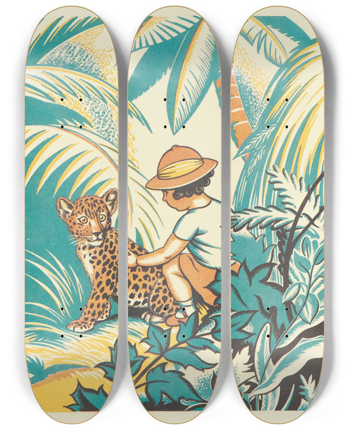 Triptych art skateboard deck of Clifford Webb A Jungle Picnic Pl14 by Clifford Webb (1894-1972)