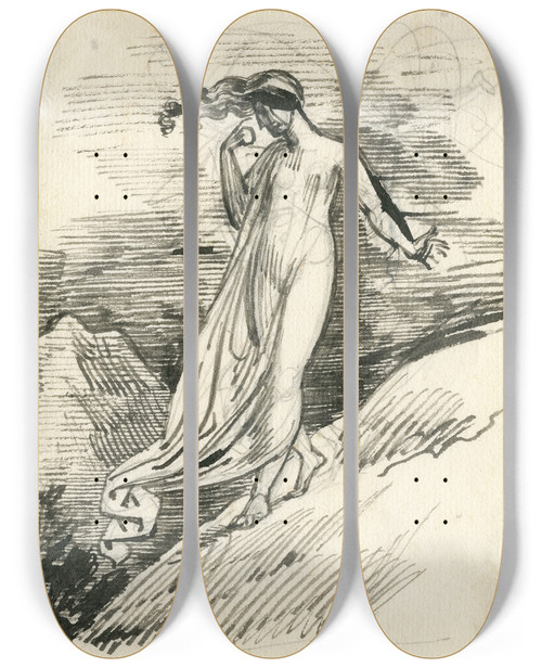 Triptych art skateboard deck of David Humbert De Superville Vrouw M Wapperend Gewaad En Haar Wandelend Id Bergen by David Humbert De Superville (1770-1849)