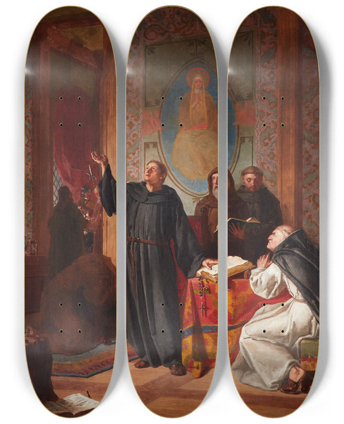 Triptych art skateboard deck of Edwin White Luthers Vow by Edwin White (1817-1877)