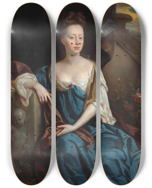 Triptych art skateboard deck of John Riley Portrait Of Anne Sherard Lady Brownlow 16591721 by John Riley (1646-1691)