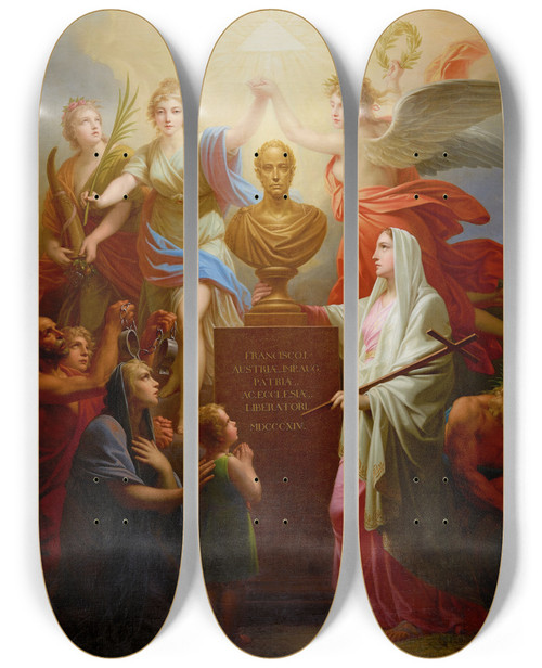 Triptych art skateboard deck of Heinrich Friedrich Fger Allegory Of The Blessings Of Peace by Heinrich Friedrich Fger (1751-1818)