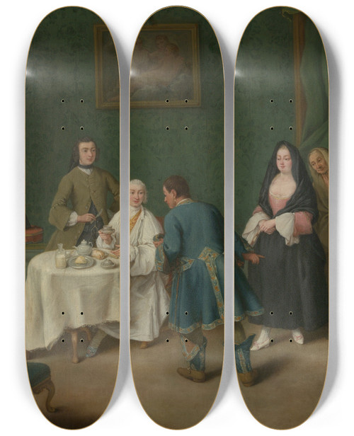 Triptych art skateboard deck of Pietro Longhi The Temptation by Pietro Longhi (1702-1785)
