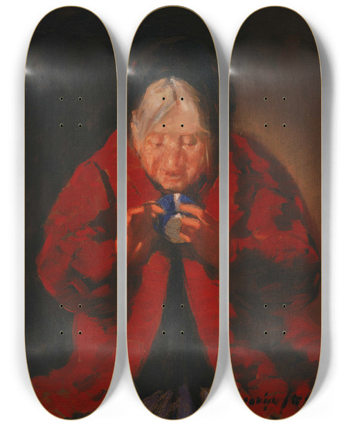 Triptych art skateboard deck of George Luks Telling Fortunes by George Luks (1866-1933)