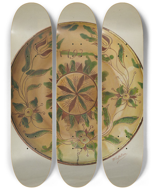 Triptych art skateboard deck of William L Antrim Pa German Pie Plate_2 by William L Antrim