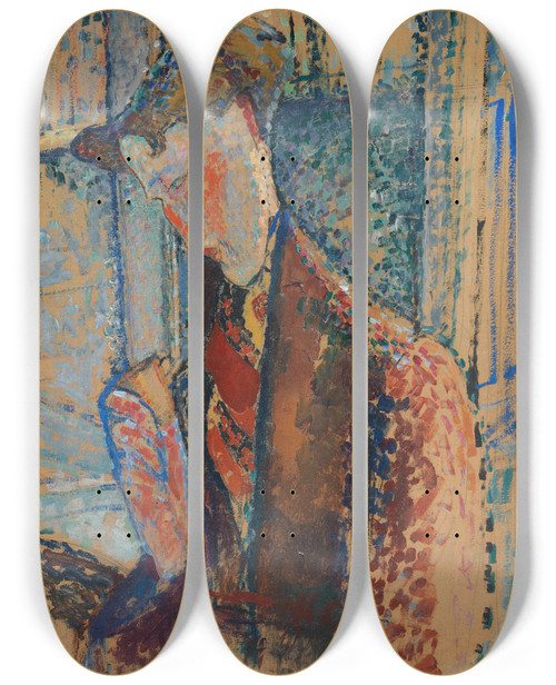 Triptych art skateboard deck of Amedeo Modigliani Reverie Study For The Portrait Of Frank Burty Haviland by Amedeo Modigliani (1884-1920)