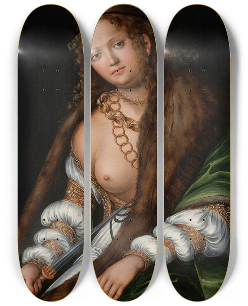 Triptych art skateboard deck of Lucas Cranach The Elder Lucretia_5 by Lucas Cranach The Elder (1472-1553)