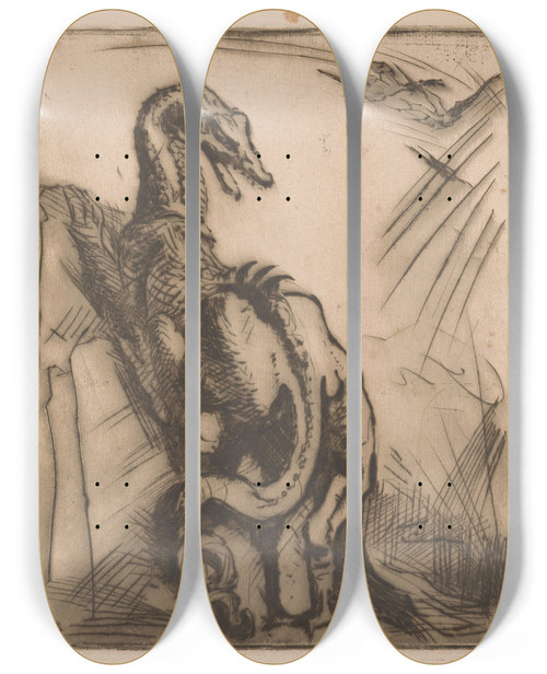 Triptych art skateboard deck of Willem Van Konijnenburg Draak by Willem van Konijnenburg (1868-1943)