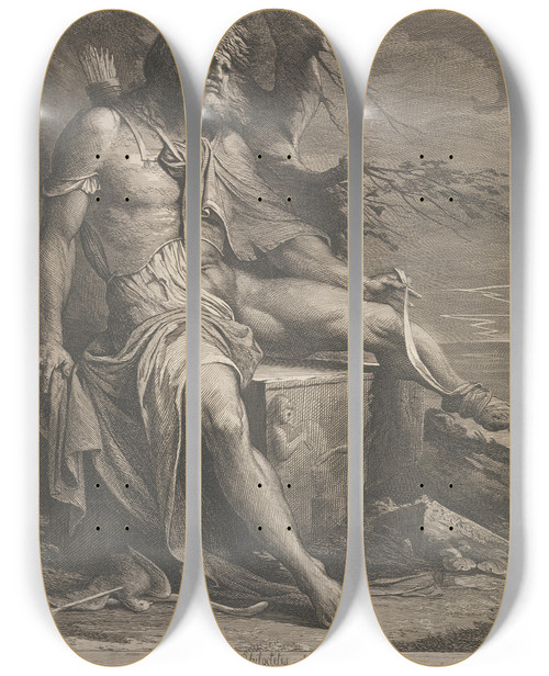 Triptych art skateboard deck of James Barry Philoctetes In The Island Of Lemnos by James Barry (1741-1806)