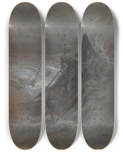 Triptych art skateboard deck of Gustave Dor After The Shipwreck Design For An Illustration Of Coleridges The Rime Of The Ancient Mariner by Gustave Dore (1832-1883)