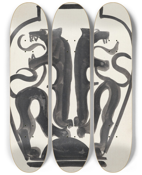 Triptych art skateboard deck of Carel Adolph Lion Cachet Ontwerp Voor Een Vaas Met Leeuwenmotief_1 by Carel Adolph Lion Cachet (1864-1945)