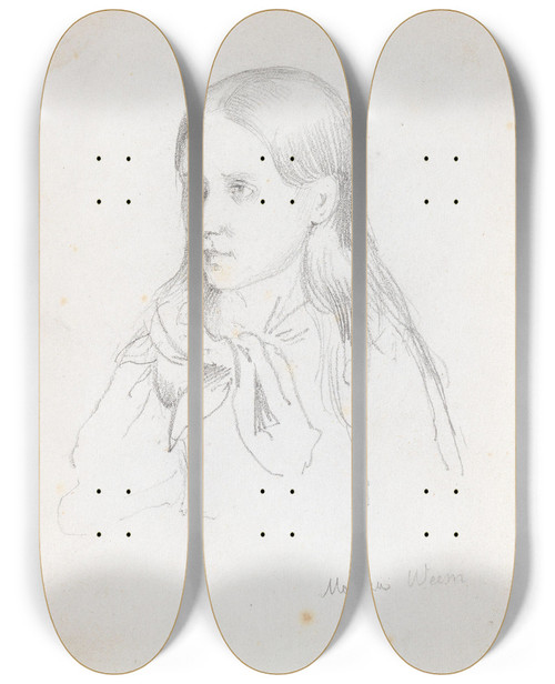 Triptych art skateboard deck of Adolph Tidemand Mathea Weem by Adolph Tidemand (1814-1876)