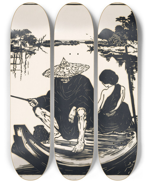 Triptych art skateboard deck of Johannes Frederik Engelbert Ten Klooster Atjehsche Hengelaar by Johannes Frederik Engelbert Ten Klooster (1873-1940)