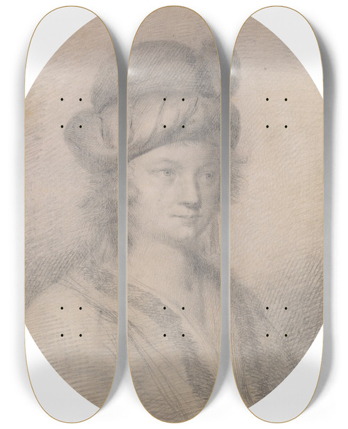 Triptych art skateboard deck of Thomas Worlidge Young Man In A Feather Hat by Thomas Worlidge (1700-1766)