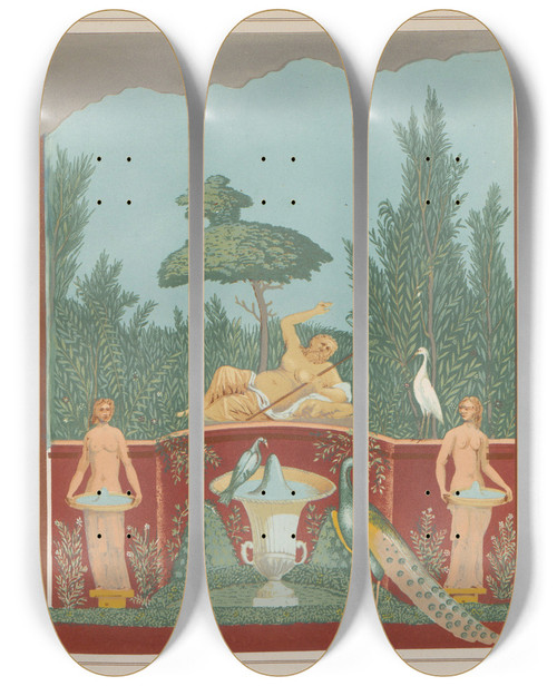 Triptych art skateboard deck of Victor Steeger The Most Beautiful Walls In Pompeii Pl01 by Victor Steeger (19-)