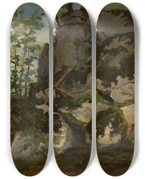 Triptych art skateboard deck of Adrian Gbocki Landscape With Rocks From The Vicinity Of Mzurw by Adrian Glebocki (1833-1905)