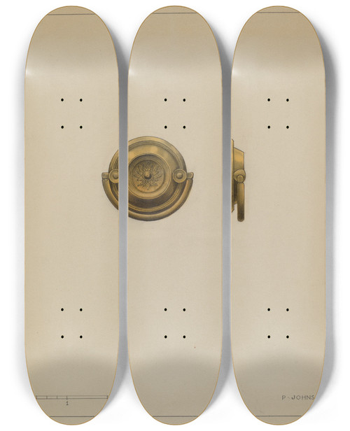 Triptych art skateboard deck of Philip Johnson Drawer Pull_5 by Philip Johnson