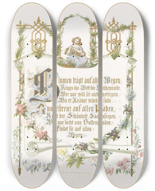 Triptych art skateboard deck of Alwine Schroedter In Freude Und Leid Pl02 by Alwine Schroedter (1820-1892)