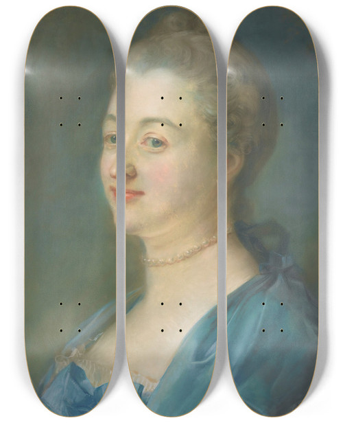 Triptych art skateboard deck of Jeanbaptiste Perronneau Portrait Of Mme Le Moyne Ne Marie Jeanne Doru Aged 32 by Jean-Baptiste Perronneau (1715-1783)
