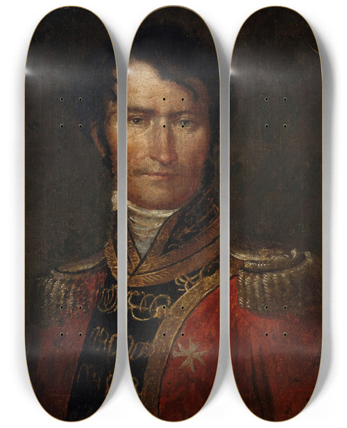 Triptych art skateboard deck of Jan Rustem Portrait Of A Young Aristocrat With A Uniform Of Maltas Order Of Knights by Jan Rustem (1762-1835)