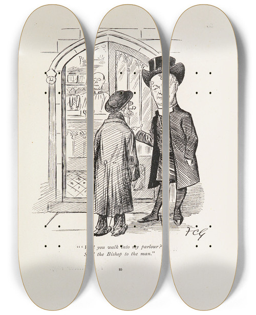 Triptych art skateboard deck of Sir Wilfrid Lawson Cartoons In Rhyme And Line Pl23 by Sir Wilfrid Lawson (1829-1906)