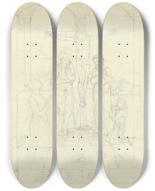 Triptych art skateboard deck of Franz Pforr Schlublatt Zum Gtz Von Berlichingen by Franz Pforr (1788-1812)