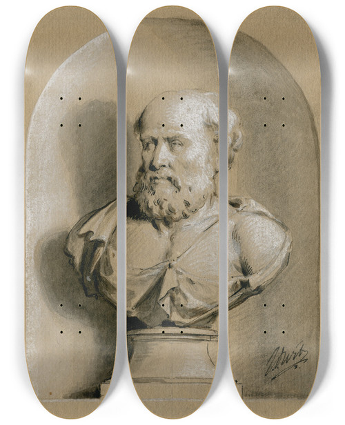 Triptych art skateboard deck of Jacob De Wit Hippocrates Borstbeeld In Een Nis by Jacob de Wit (1695-1754)