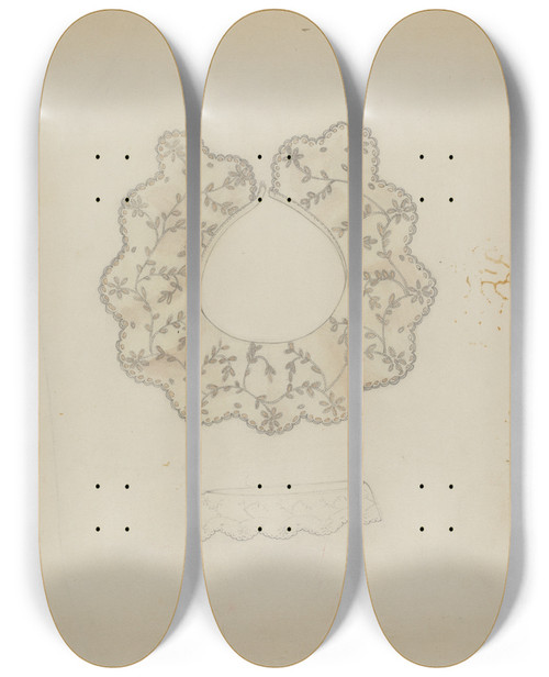 Triptych art skateboard deck of Grace Halpin Embroidered Linen Collar_2 by Grace Halpin
