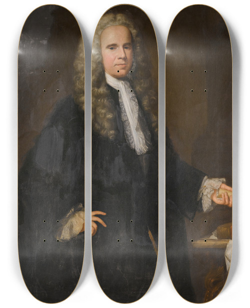 Triptych art skateboard deck of William Aikman Portrait Of A Gentleman In Black by William Aikman (1682-1731)