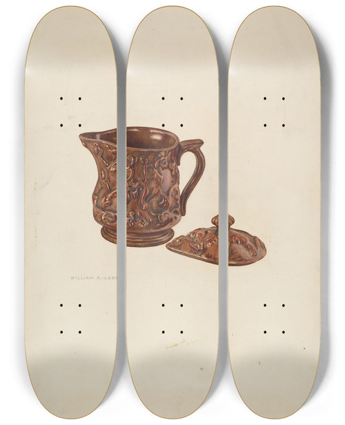 Triptych art skateboard deck of William Ludwig Syrup Pitcher by William Ludwig