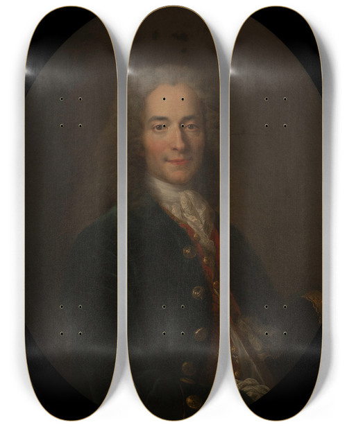 Triptych art skateboard deck of Nicolas De Largillire Portrait De Voltaire 16941778 En 1718 by Nicolas de Largillire (1656-1746)