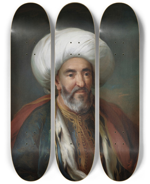 Triptych art skateboard deck of Carl Gustaf Pilo Portrait Of Mahmud Agas Ambassador Of Tripolis by Carl Gustaf Pilo (1711-1793)