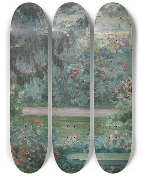 Triptych art skateboard deck of Maria Yakunchikova Little Garden by Maria Yakunchikova (1870-1902)